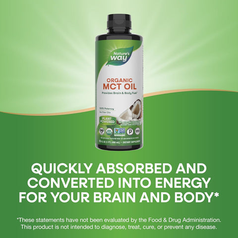 Nature's Way Organic MCT Oil Brain and Body Fuel from Coconuts C8 Caprylic Acid Keto