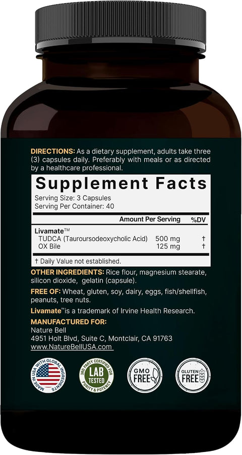 Naturebell TUDCA 500mg with OX Bile 125mg Liver Cleanse Detox & Repair 120 Caps