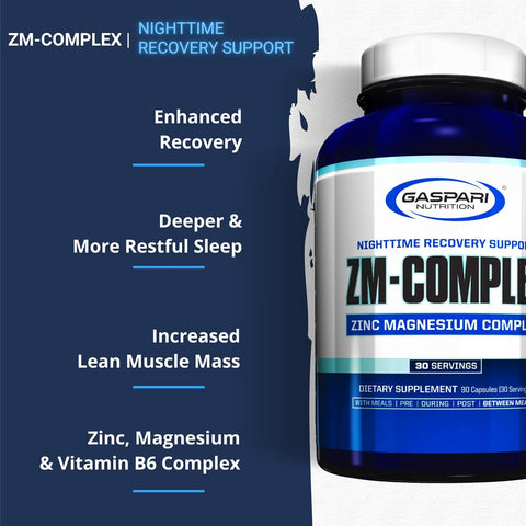 Gaspari Nutrition ZMA-Complex: Nighttime Muscle Recovery and Healthy Sleep Support for Men and Women - Zinc Magnesium Vitamin B-6 90 Caps