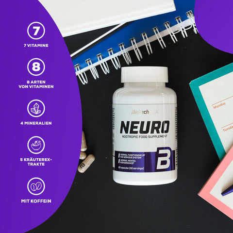 BioTech USA Neuro Vitamin nootropik+nootropics (Bacopa+Ginkgo biloba+Green tea+Niacin) 60 caps