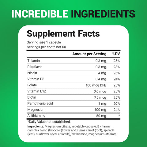 Dr. Berg Natural Vitamin B1 B6 B12 Complex Allithiamine Vitamin B1 Thiamin, Niacin, Folate, Magnesium & More - 60 Caps