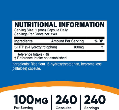 Nutricost 5-HTP 100mg, 240 Vegetarian Capsules (5-Hydroxytryptophan) - Non-GMO & Gluten Free