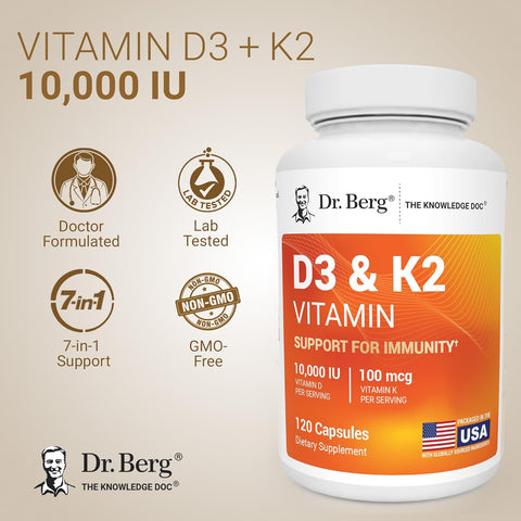 Dr. Berg Maximum Strength 7-in-1 Vitamin D3 K2 Zinc 10,000 IU 120 Caps