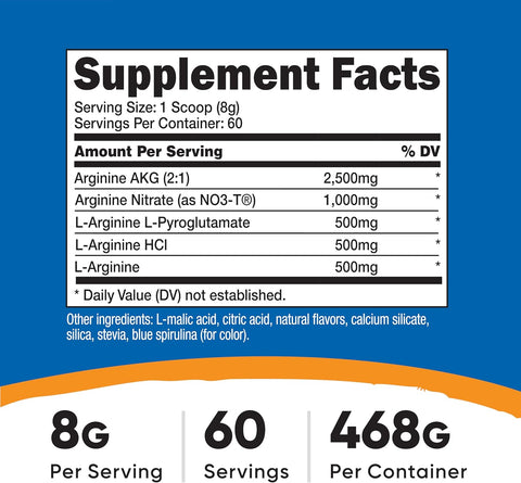 Nutricost L-Arginine AKG Nitric Oxide Complex Hcl 468 Gram 60 servis