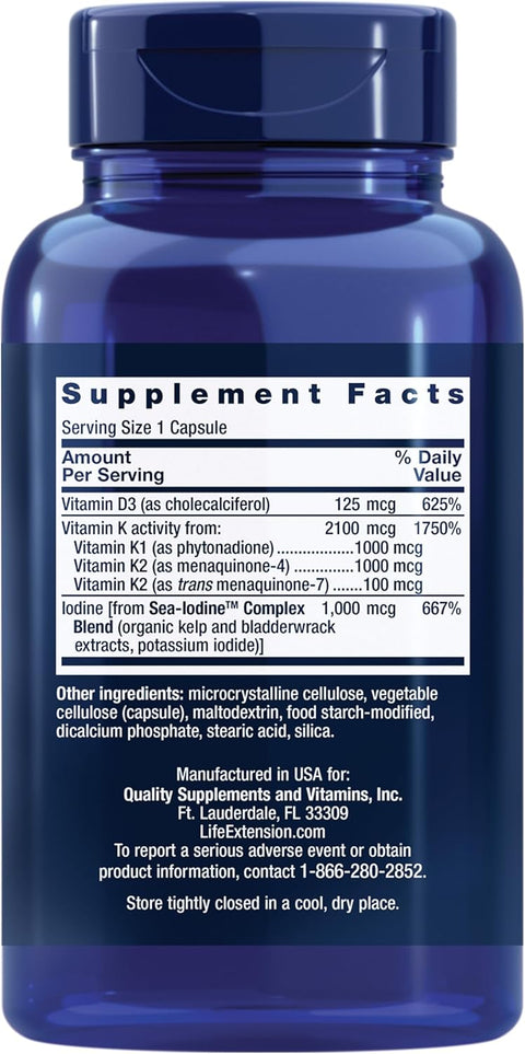 Life Extension Vitamins D and K with Sea-Iodine, , 60 capsules