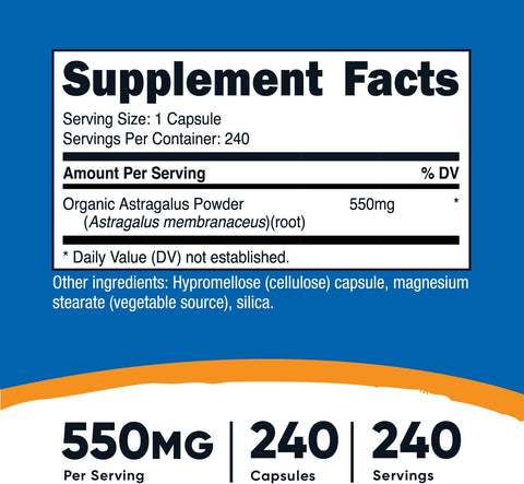 Nutricost Astragalus Membranaceus 550mg, 240 Vegetarian Capsules - Non-GMO and Gluten Free