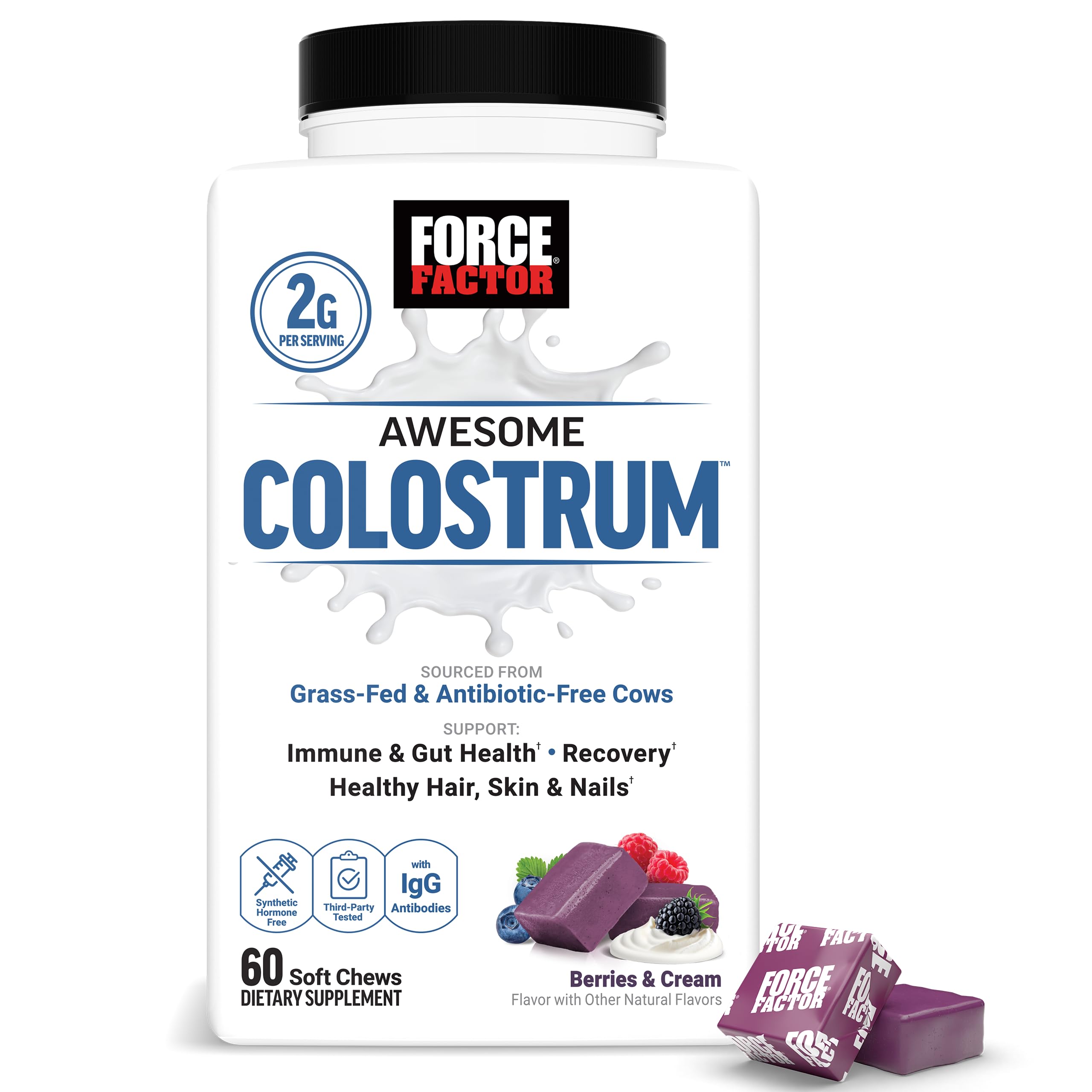 FORCE FACTOR Awesome Colostrum Biotin Grass-Fed Gut Immune Health Reco ...