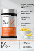 Horbäach Vitamin D3 K2 5000 iu 100mcg MK-7 Complex 180 Softgel