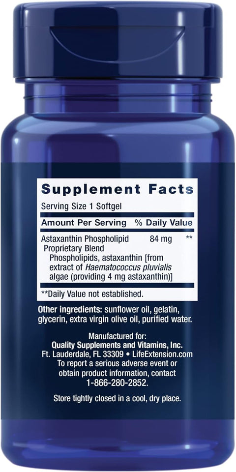 Life Extension Astaxanthin with Phospholipids Antioxidant Support Eye Health 4 Mg 30 Caps