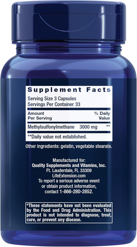 Life Extension MSM 1000 mg methylsulfonylmethane Joints antioxidant Support 100 Caps