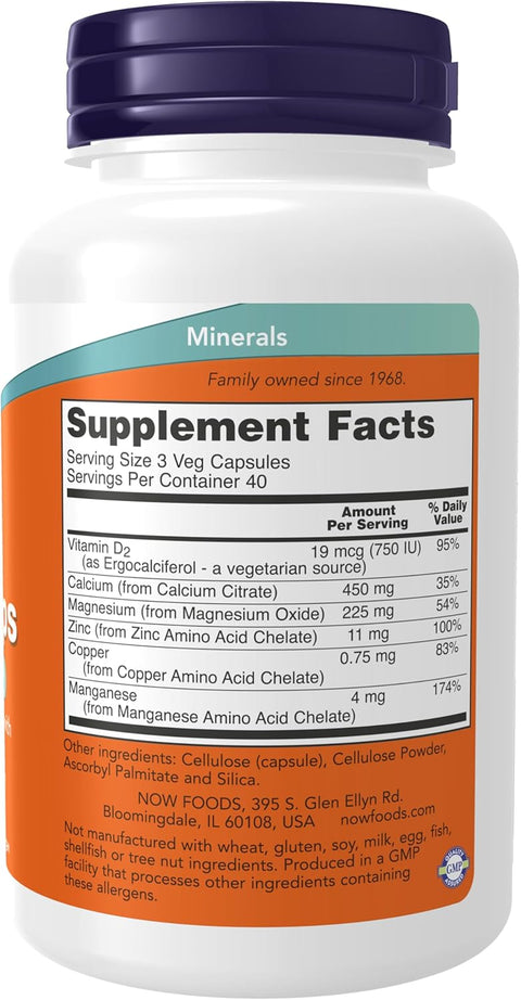 NOW Foods Calcium(Kalsiyum) Citrate Vitamin D2, Magnesium, Zinc, Copper, and Manganese 120 Veg Caps