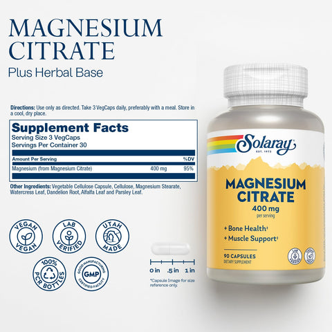 Solaray Magnesium(Magnezyum) Citrate 400 Mg 90 Caps