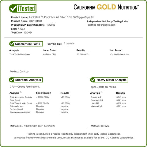 California Gold Nutrition LactoBif 65 Probiotics 30 Veggie Capsules