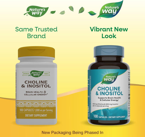 Nature's Way Choline(Kolin) & Inositol, Supports Brain Health & Cellular Energy 100 Caps