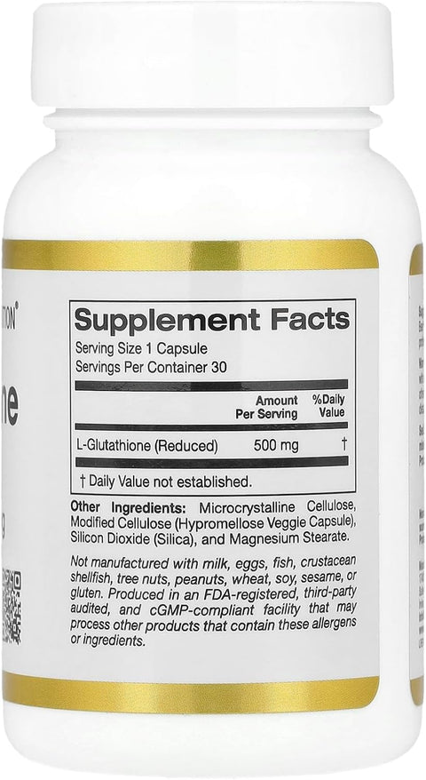 California Gold Nutrition L-Glutathione Glutatyon 500 Mg 30 Caps