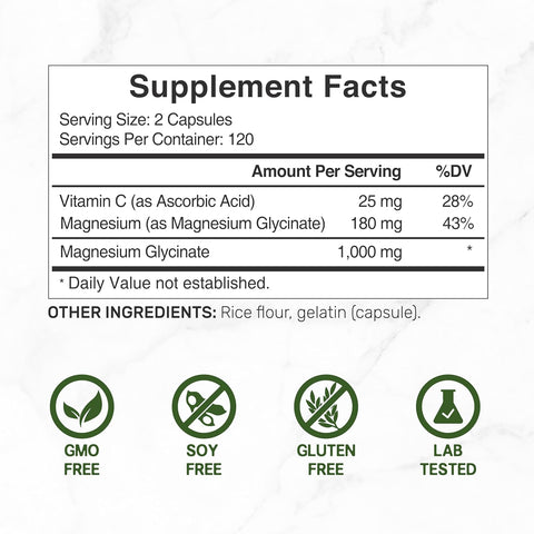 Deal Supplement Magnesium(Magnezyum) Glycinate 1,000mg Plus Vitamin C, 240 Capsules