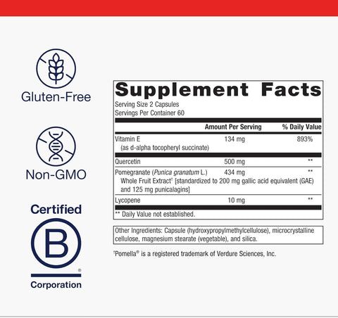 Metagenics CardioLux Pomegranate HDL Advanced Heart Health Cholesterol Support Supplement with Lycopene Pomegranate Extract Quercetin Supports HDL Antioxidant Defense 120 Caps