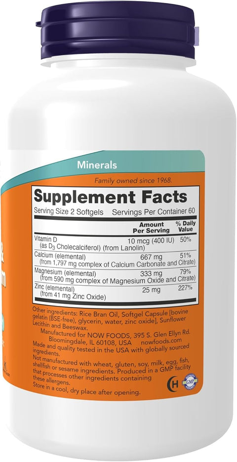 NOW Foods, Calcium (Kalsiyum) & Magnesium(Magnezyum) with Vitamin D3 and Zinc 120 Softgels