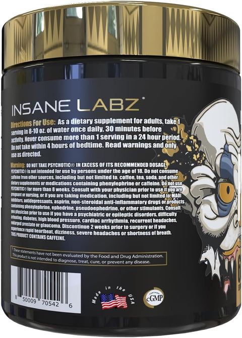 Insane Labz Psychotic Gold High Stimulant PreWorkout Energy Focus, Pump Beta Alanine DMAE Bitartrate NO Booster 60 Servis