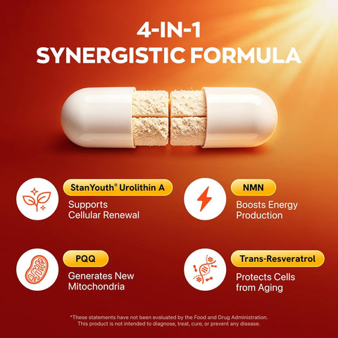 Gynable Patented Urolithin NMN Trans-Resveratrol & PQQ4-IN-1 Complex 30 Caps