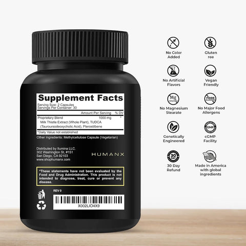 HUMANX Store TUDCA+ 1000mg Bile Salts Liver Support Gallbladder Cleanse Tauroursodeoxycholic 60 Caps
