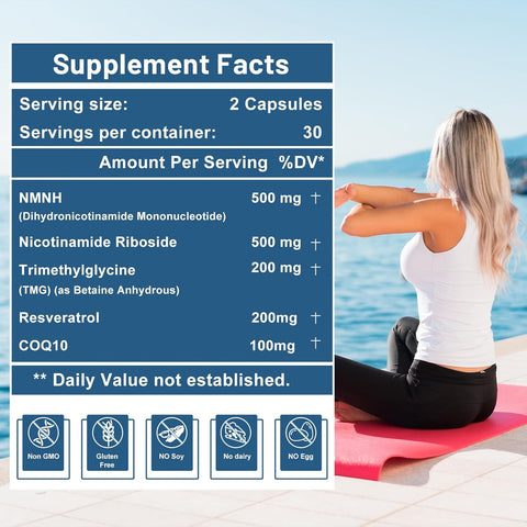 inGreens NMNH Alternative with TMG, Resveratrol, COQ10, NAD Anti Aging, Energy, Boost 500mg 60 Caps
