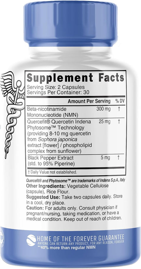 Nutri NMN+ 300mg NAD Nicotinamide Mononucleotide, 40% More NAD+ with Quercetin 60 Caps