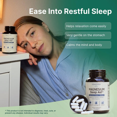 VINATURA Sleep Aid Magnesium Glycinate Complex with Melatonin with L-Theanine - 120 Caps