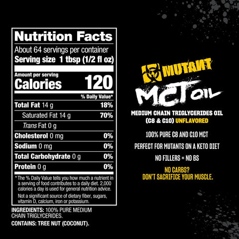 Mutant MCT Oil Perfect for Keto or Low-Carb Diets with No Trans-Fat ­Coconut Oil ­– 946 ml