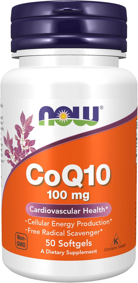 NOW Foods, CoQ10 Coenzyme Koenzim Grade, Cardiovascular Health 100 mg, 50 Softgels