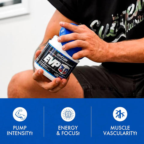 Evogen EVP 3D PreWorkout Beta Alanine Arginine Nitrate Creatine Tyrosine Dmae Lions mane Energy Pump Focus 40 Servings