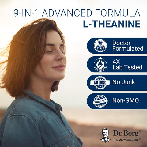 Dr. Berg L-Theanine with Ashwagandha & L-Tyrosine, Zinc & Manganese Adrenal Support Advanced 9-in-1 Adaptogen & Mineral 90 Caps