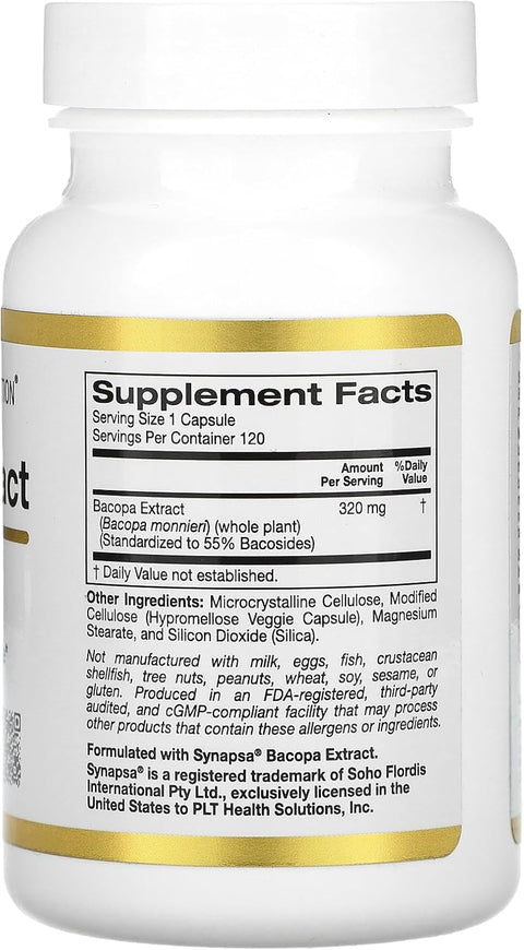 California Gold Nutrition Bacopa Memory Cognitive Extract 320 mg, 120 Veggie Caps
