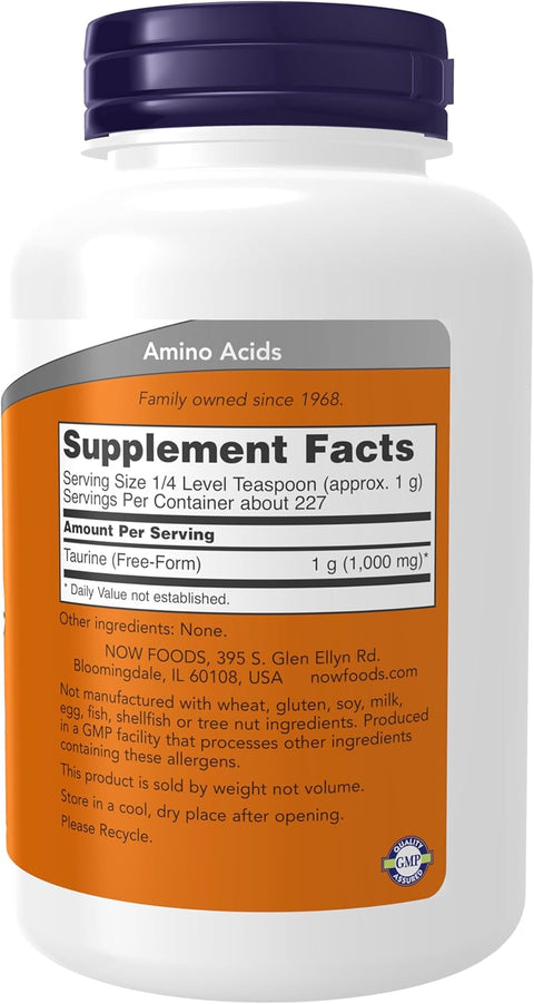 NOW Foods Taurine Pure Powder Nervous System Health Amino Acid 1000 mg 227 Gram