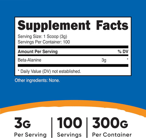 Nutricost Beta Alanine Powder 300 Grams (10.7oz) - 3 Grams Per Serving