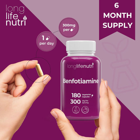 LongLifeNutri Benfotiamine 300mg Fat-Soluble B1 Thiamine 180 Vegetarian Capsules
