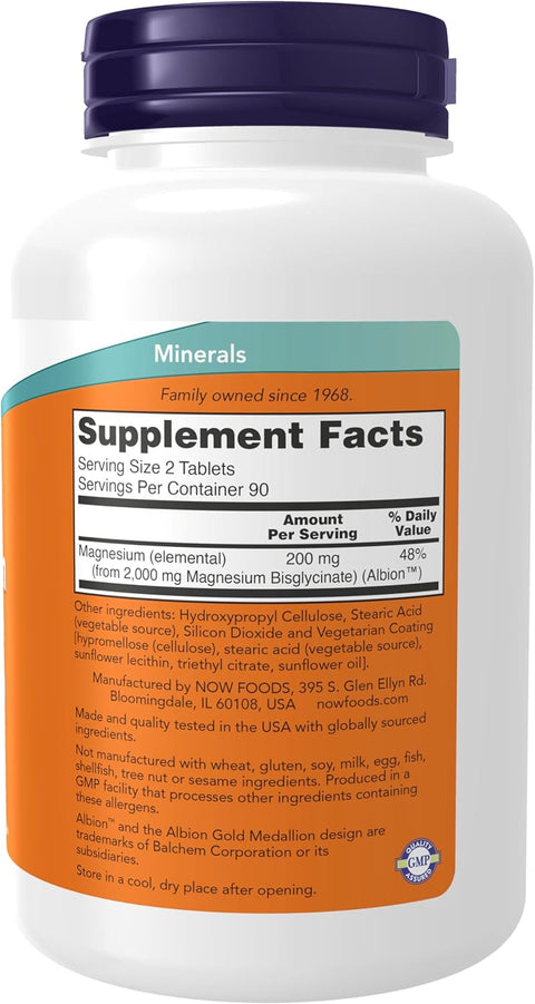 NOW Foods Magnesium Glycinate 200 mg, Highly Absorbable Form, 180 Tablet