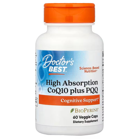 Doctor's Best High Absorption Coenzyme Ubiquinone CoQ10 plus PQQ Brain & Cognitive 60 Veggie Caps