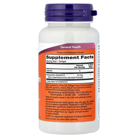 NOW Foods Astaxanthin Antioxidants Immune System 10 mg 60 Softgels