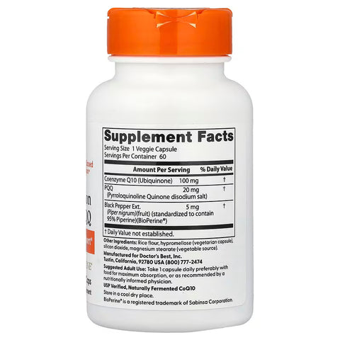 Doctor's Best High Absorption Coenzyme Ubiquinone CoQ10 plus PQQ Brain & Cognitive 60 Veggie Caps