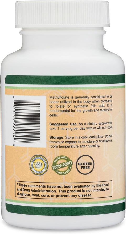 Double Wood Methylfolate 1,000mcg, 120 Caps Methylated Folate More Active Form of Folate Than Folic Acid