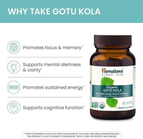 Himalaya Organic Gotu Kola Nootropic with Adaptogens for Energy, Focus, Memory Brain Cognitive 90 Caplet
