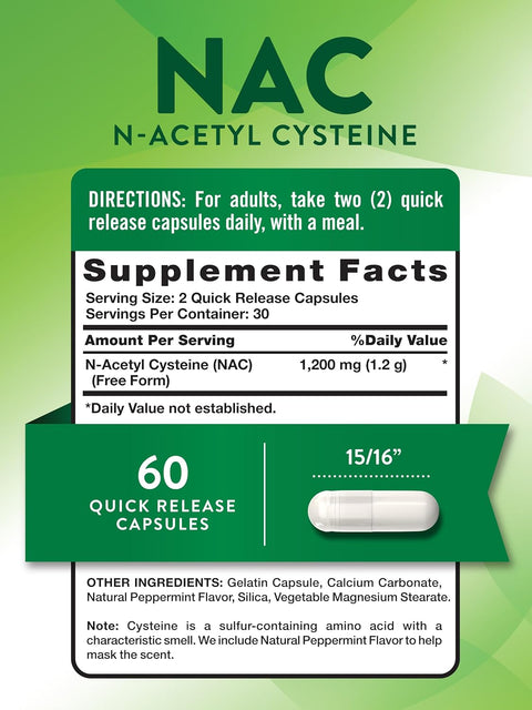 Nature's Truth NAC Acetyl Cysteine 1200mg 60 Caps