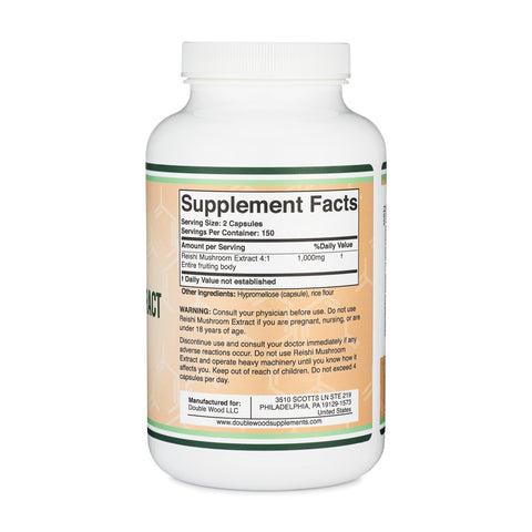 DOUBLE WOOD Reishi Mushroom Extract (Mantar özü takviyesi) 1000 Mg 300 Caps (Bağşıklılık desteği)