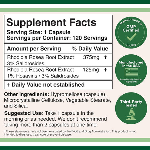 Double Wood Rhodiola Rosea Extract 500mg 120 Vegan Capsul