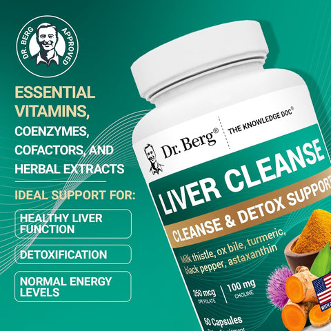 Dr. Berg Liver Cleanse Detox Milk Thistle Ox Bile & Folate Liver Turmeric Choline 60 Caps
