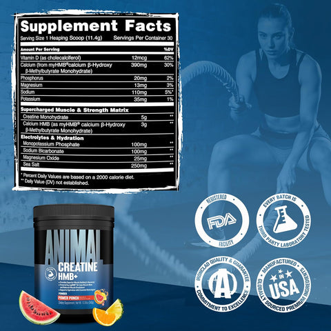 Animal Creatine HMB Powder with Electrolytes for Recovery Daily Energy 30 Servings