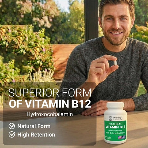 Dr. Berg Natural Vitamin B12 FOLATE 1000 mcg Hydroxocobalamin Energy Brain & Nervous System 60 Caps