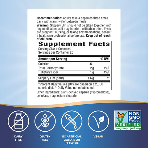 Nature's Way Slippery Elm Bark Traditional Support to Soothe the 100 Caps
