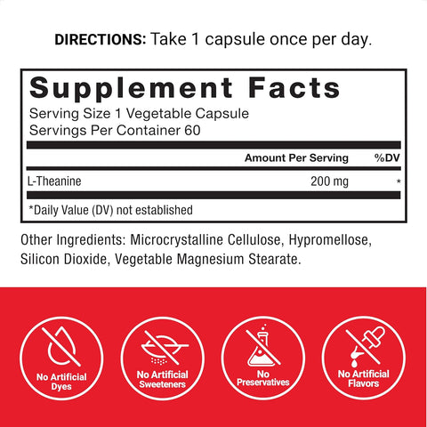 FORCE FACTOR Extra Strength L-Theanine Stress Relief, and Supporting Calm Relaxation 200mg 60 Veg